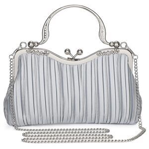 6764 Silver Evening Bags Formal Pleated Satin Clutch Purse Bridal Wedding